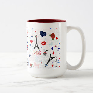 Paris pattern with Eiffel Tower Two-Tone Coffee Mug