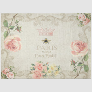 Paris Peach Pink Roses Decoupage Crafting Tissue Paper