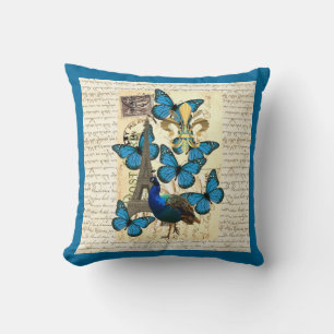 Paris, peacock and butterflies cushion