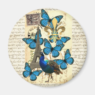 Paris, peacock and butterflies magnet