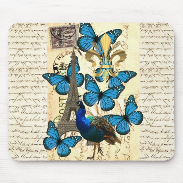 Paris, peacock and butterflies mouse mat (Front)
