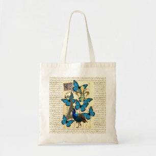 Paris, peacock and butterflies tote bag