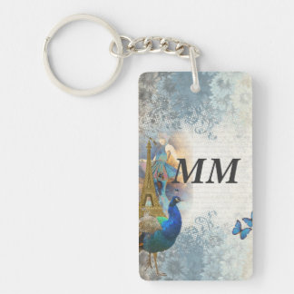 Paris peacock collage key ring
