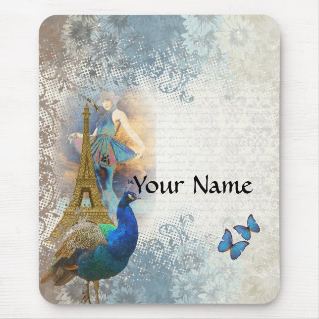 Paris peacock collage mouse mat (Front)