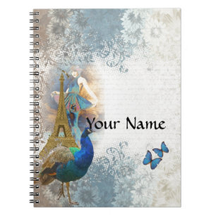 Paris peacock collage notebook