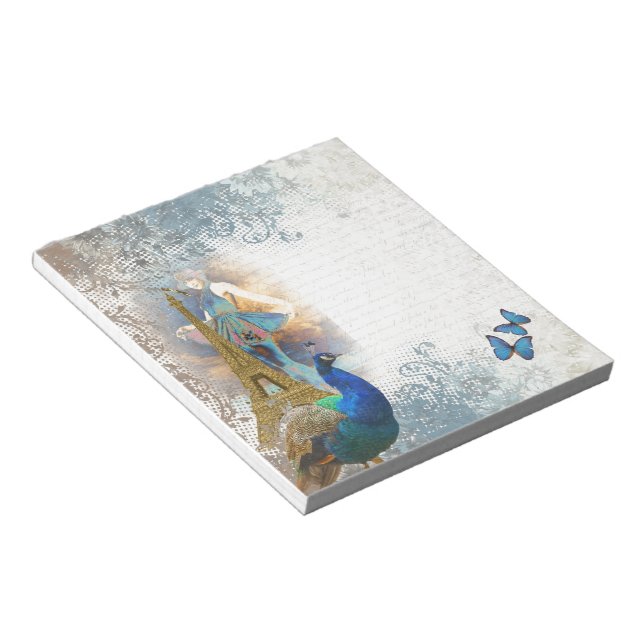 Paris peacock collage notepad (Angled)