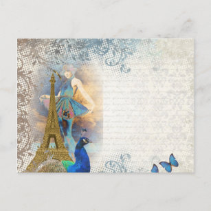 Paris peacock collage postcard