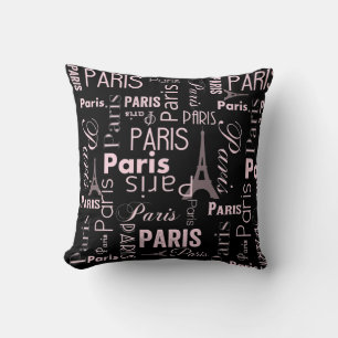 Paris pink and black, paris print cushion