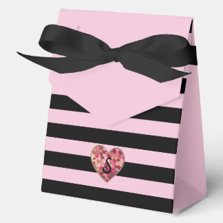 Paris Pink and Black Stripe Ribbon Monogram Favour Box