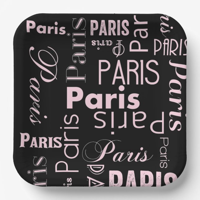 Paris pink, & black paris theme paper plate (Front)