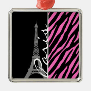 Paris; Pink & Black Zebra Print Metal Tree Decoration