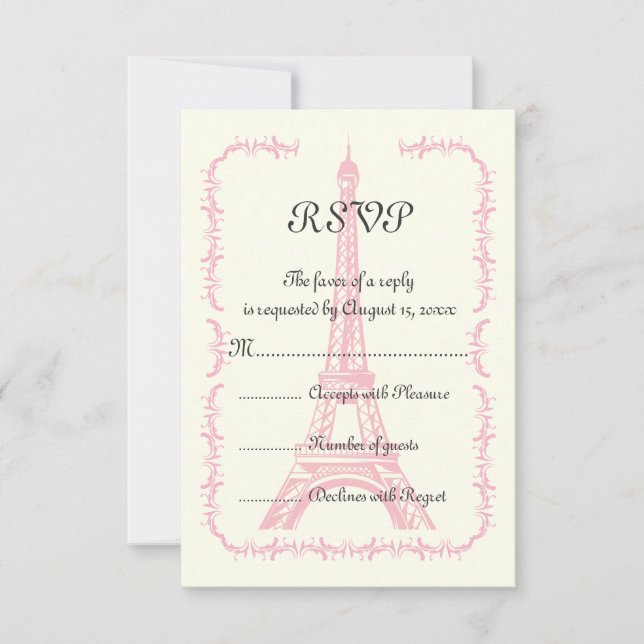 Paris pink Eiffel Tower destination wedding RSVP Card (Front)