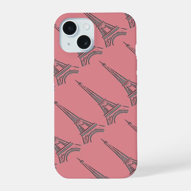 Paris Pink Eiffel Tower iPhone 15 Case (Back)