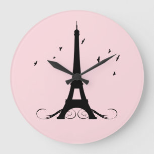 Paris Pink Eiffel Tower Large Clock