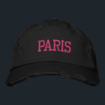 PARIS Pink Embroidery Black Vintage Style Embroidered Hat<br><div class="desc">PARIS Pink Embroidered vintage style distressed Black cotton hat. Makes a wonderful gift for anybody who loves Paris France! If you would prefer to have your personal text then simply select "Personalise this template" details button to enter your choice of custom text. Embroidery is also customisable to other colour choices...</div>