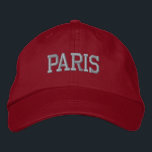 PARIS Pink Embroidery on Red Embroidered Hat<br><div class="desc">PARIS Pink Embroidered Red Cotton Hat. Makes a wonderful gift for anybody who loves Paris France! If you would prefer to have your personal text then simply select "Personalise this template" details button to enter your choice of custom text. Embroidery is also customisable to other colour choices by selecting the...</div>