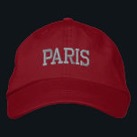 PARIS Pink Embroidery on Red Embroidered Hat<br><div class="desc">PARIS Pink Embroidered Red Cotton Hat. Makes a wonderful gift for anybody who loves Paris France! If you would prefer to have your personal text then simply select "Personalise this template" details button to enter your choice of custom text. Embroidery is also customisable to other colour choices by selecting the...</div>