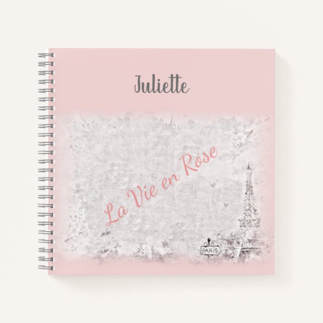 Paris Pink La Vie En Rose French Quote Notebook (Front)