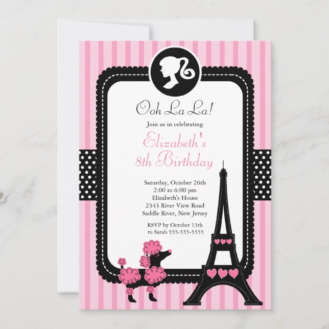 Paris Pink Poodle Birthday Party Invitations (Front)