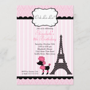Paris Pink Poodle Birthday Party Invitations