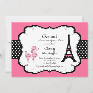 Paris Pink Poodle Eiffle Tower tea party bridal Invitation