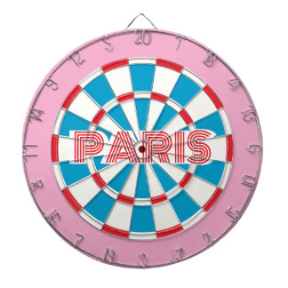 PARIS Pink Red White and Blue editable text Retro Dartboard