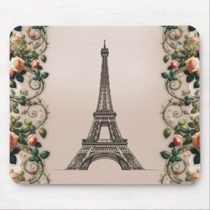 Paris Pink Rose Vines Eiffel Tower Shabby Chic Mouse Mat
