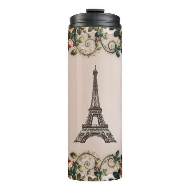 Paris Pink Rose Vines Eiffel Tower Shabby Chic Thermal Tumbler (Front)