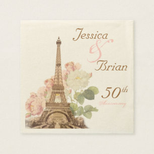 Paris Pink Rose Vintage Romantic Anniversary Napkin