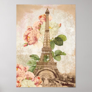 Paris Pink Rose Vintage Romantic Poster or Print