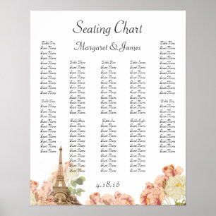 Paris Pink Rose Vintage Romantic Seating Chart