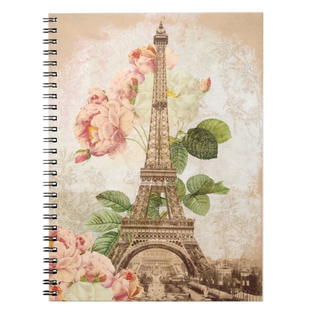 Paris Pink Rose Vintage Romantic Spiral Notebook (Front)