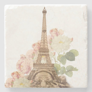Paris Pink Rose Vintage Romantic Stone Coaster