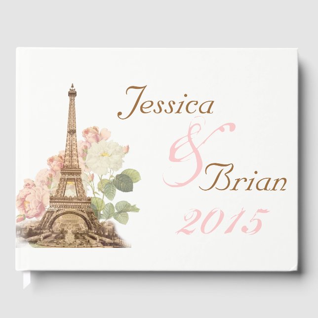 Paris Pink Rose Vintage Romantic Wedding Guestbook (Front)
