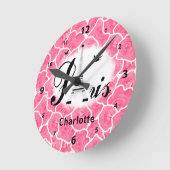 Paris Pink Roses Cute Girly Personalised Round Clock (Angle)