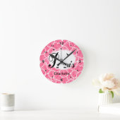 Paris Pink Roses Cute Girly Personalised Round Clock (Home)