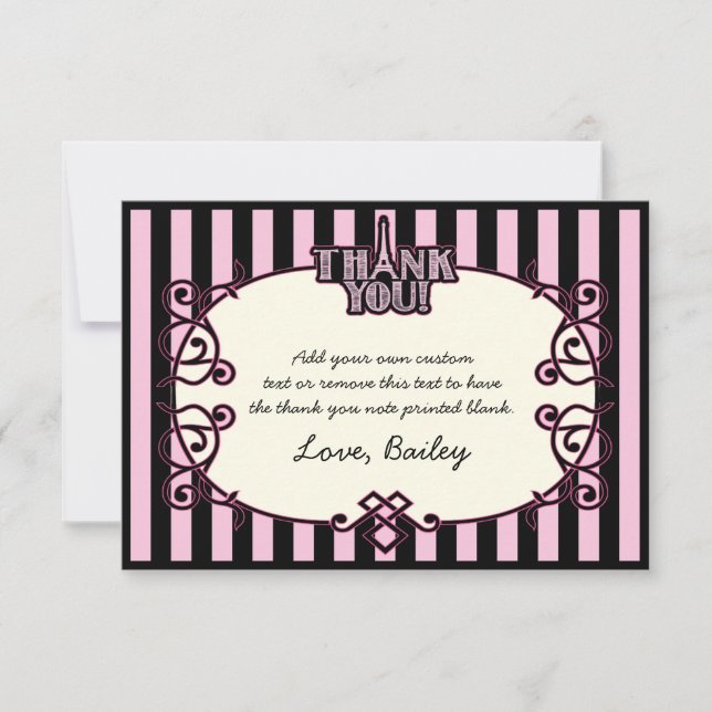 Paris, Pink Stripes Thank You Cards (Front)