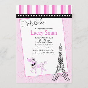 Paris Poodle 5x7 Pink Birthday Invitation