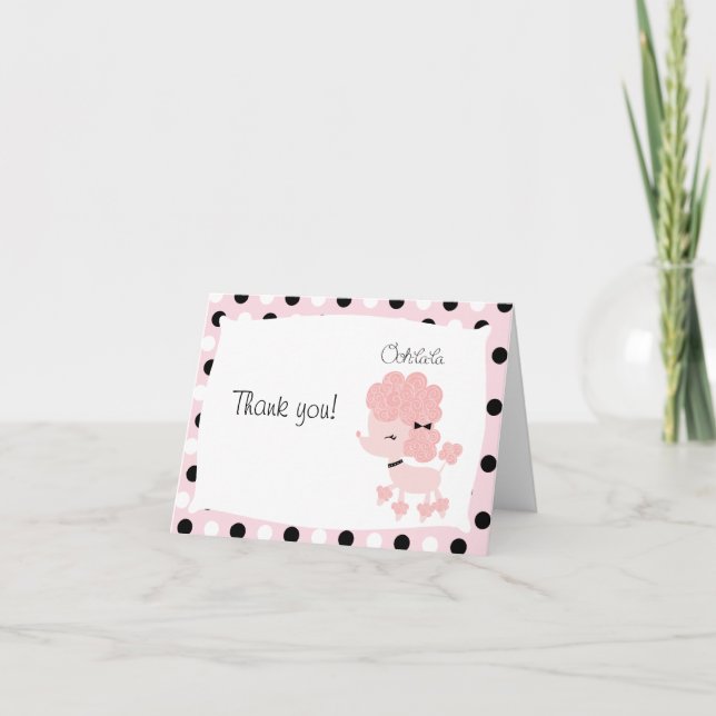Paris Poodle Pink Dot Folded Thank you Card (Front)