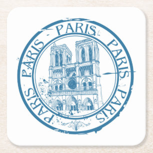Paris Postage Cancellation Stamp Square Paper Coaster