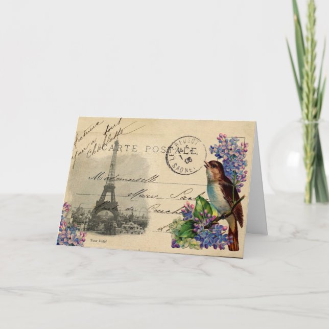 Paris Postcard Bird on Lilacs Card (Front)