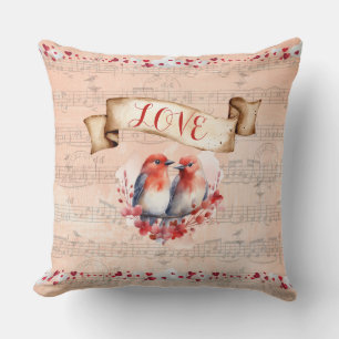 Paris Postmark Love Birds with Whimsical Notes Cushion