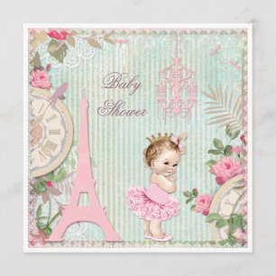 Paris Princess in Tutu Shabby Chic Baby Shower Invitation