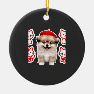 Paris Pup & Kitty Crew � Cute Beret Dog and Cat Ceramic Tree Decoration