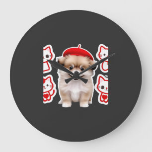 Paris Pup & Kitty Crew � Cute Beret Dog and Cat Large Clock