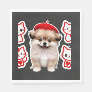 Paris Pup & Kitty Crew � Cute Beret Dog and Cat Napkin