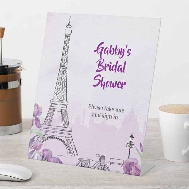 Paris Purple Iris French Event or Party Welcome Pedestal Sign (In SItu)