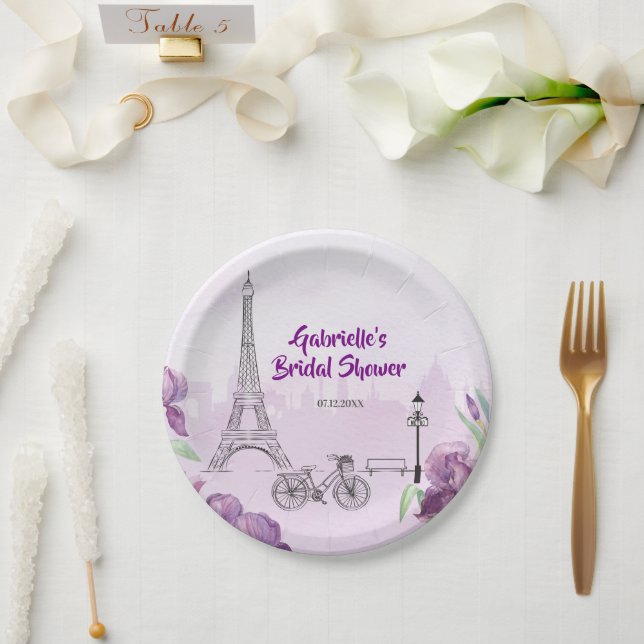 Paris Purple Iris French Paper Plate (Wedding)