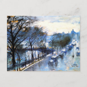 Paris, Rainy Day Vintage Cityscape Postcard