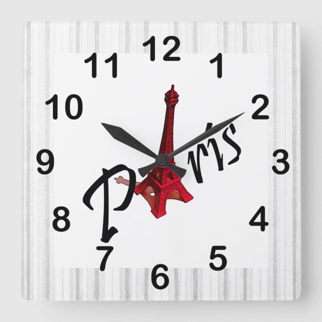 Paris, red Eiffel tower Square Wall Clock (Front)